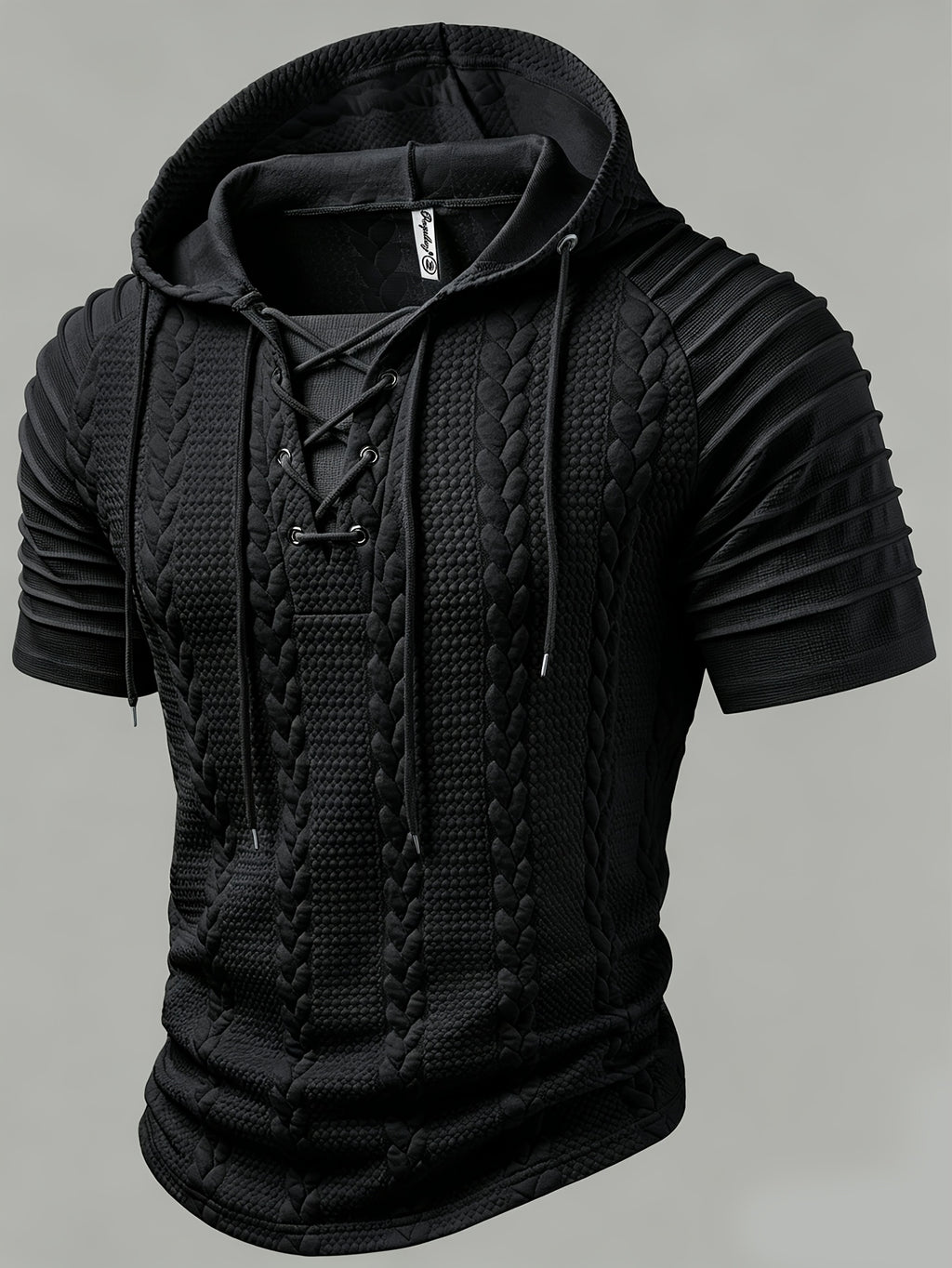 Heren Hoodie Overhemd met Kabelstructuur en Vetersluiting