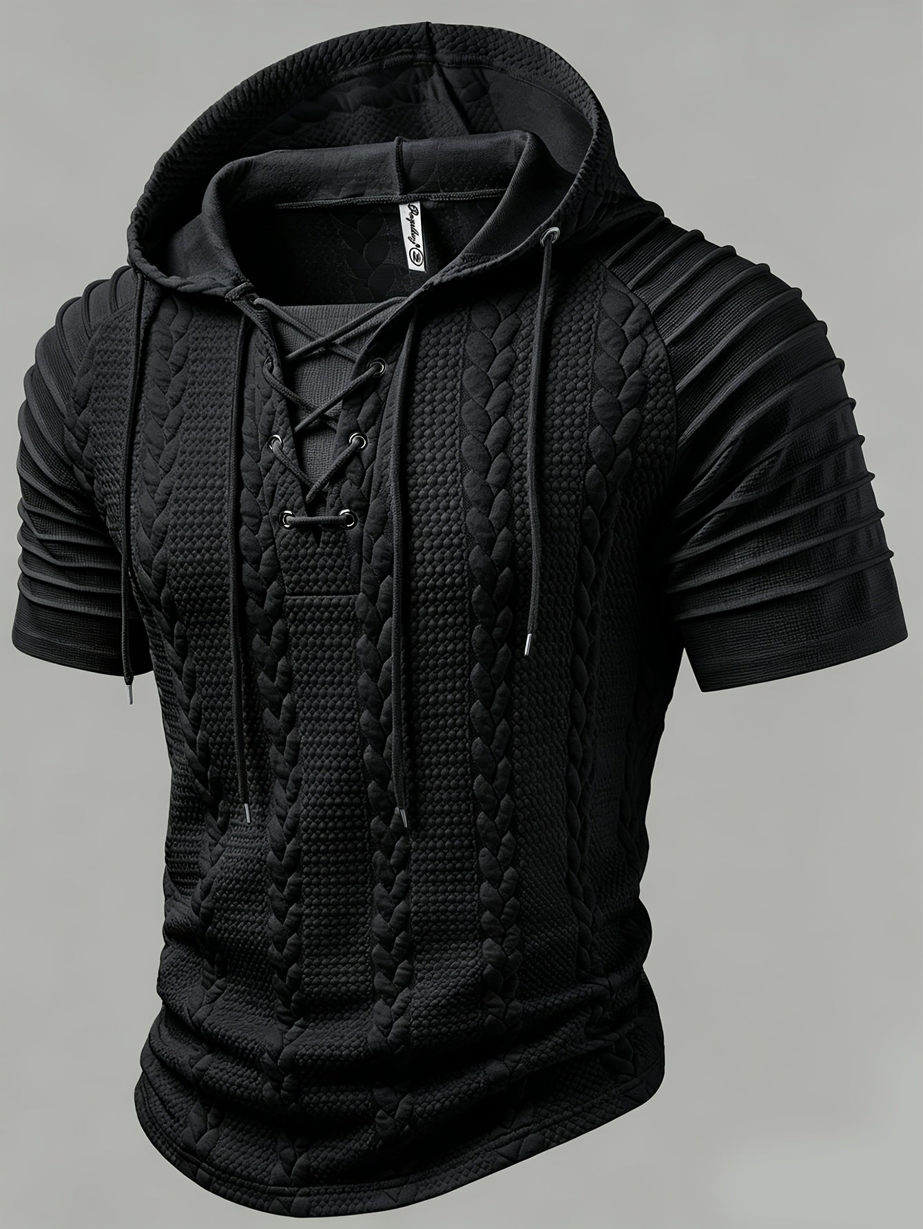 Heren Hoodie Overhemd met Kabelstructuur en Vetersluiting