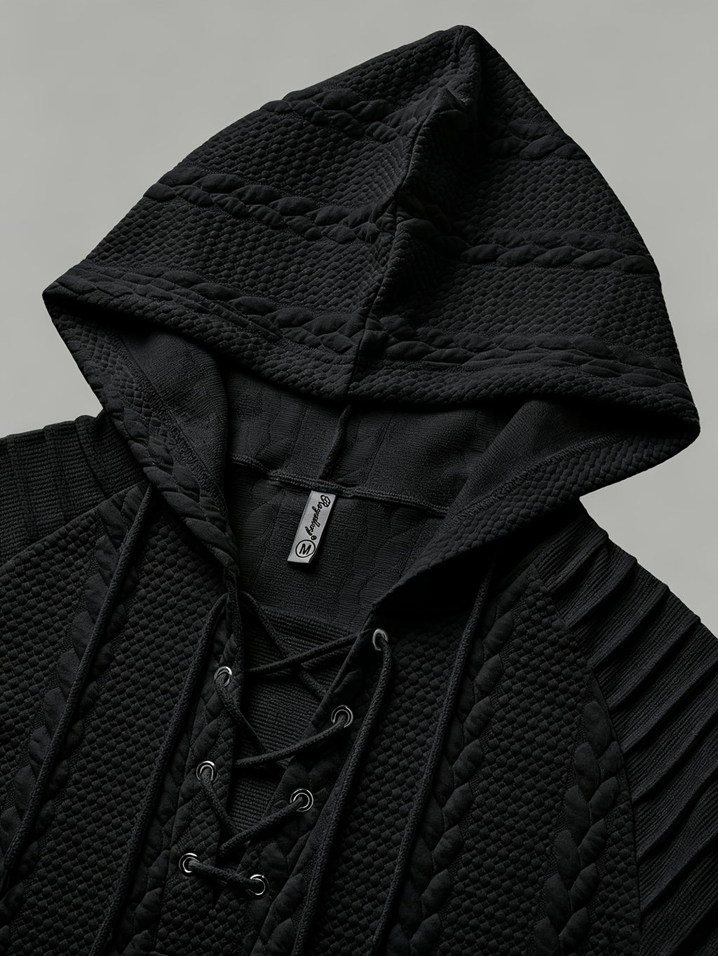 Heren Hoodie Overhemd met Kabelstructuur en Vetersluiting