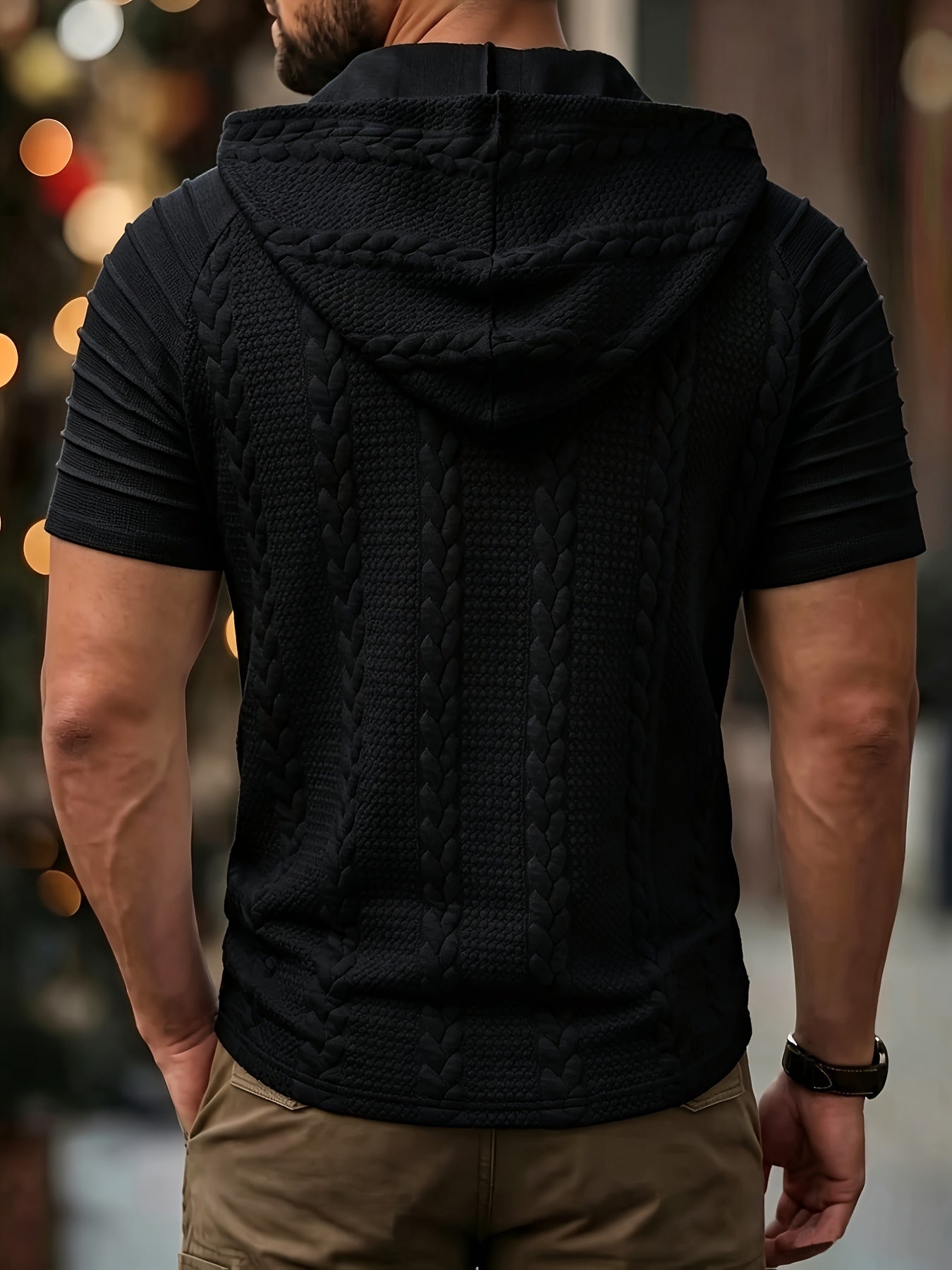Heren Hoodie Overhemd met Kabelstructuur en Vetersluiting