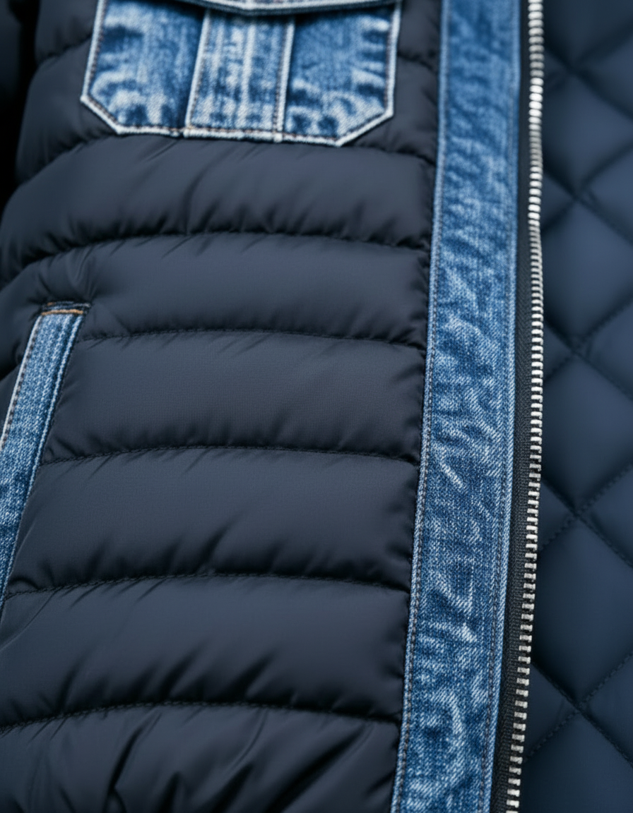 Heren Gewatteerd Jack met Denim Details
