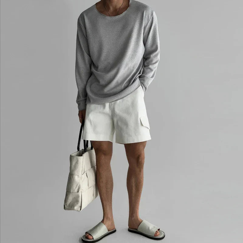 Heren Gebreid Shirt met Lange Mouwen en Ronde Hals