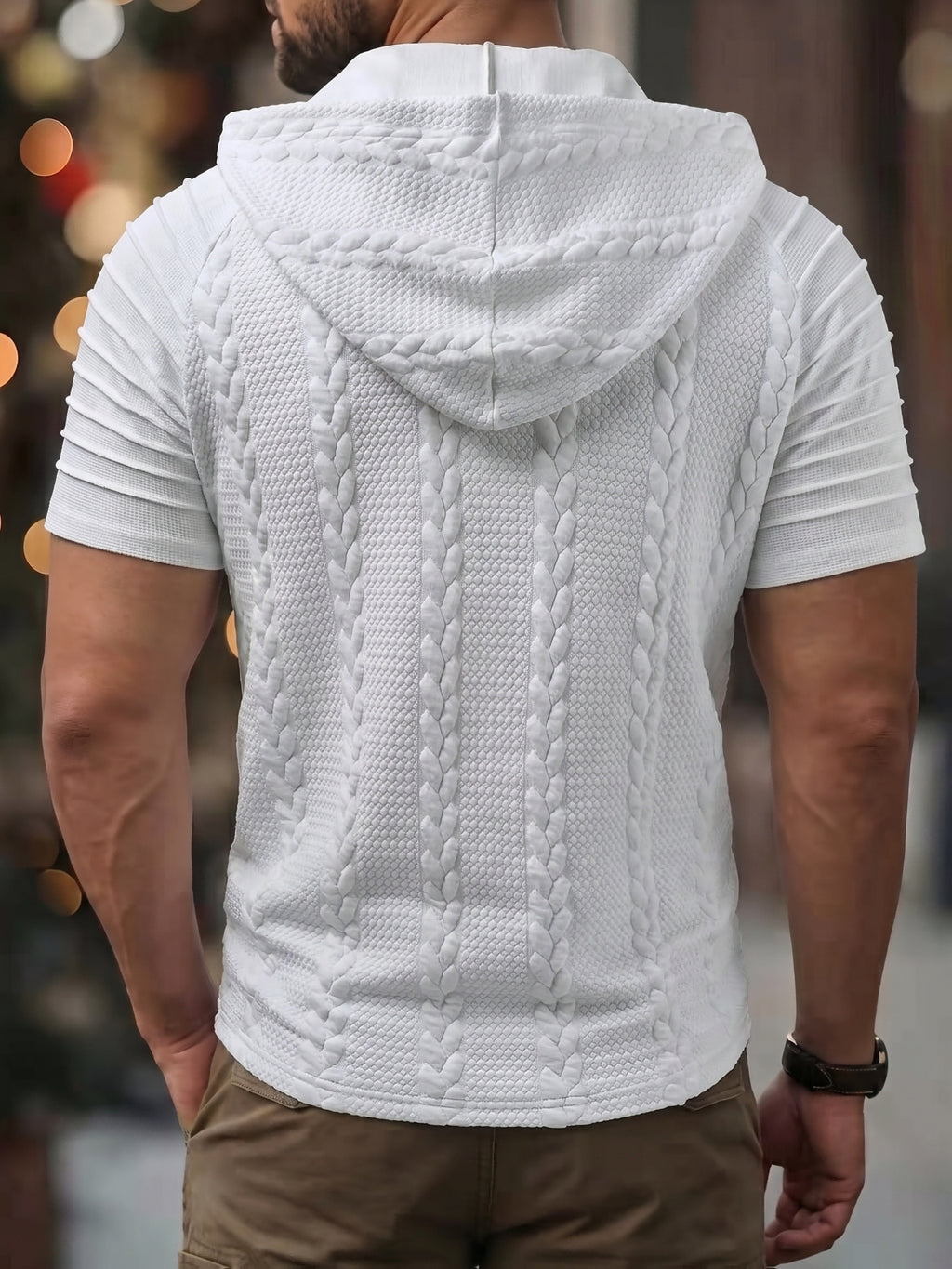 Heren Hoodie Overhemd met Kabelstructuur en Vetersluiting