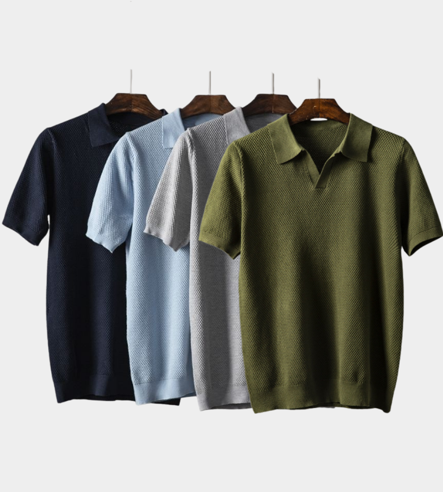 Heren Polo T-Shirt met Gebreide Structuur