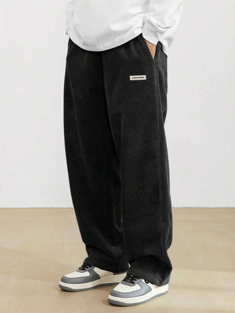 Heren Wijde Ribfluwelen Broek met Elastische Taille