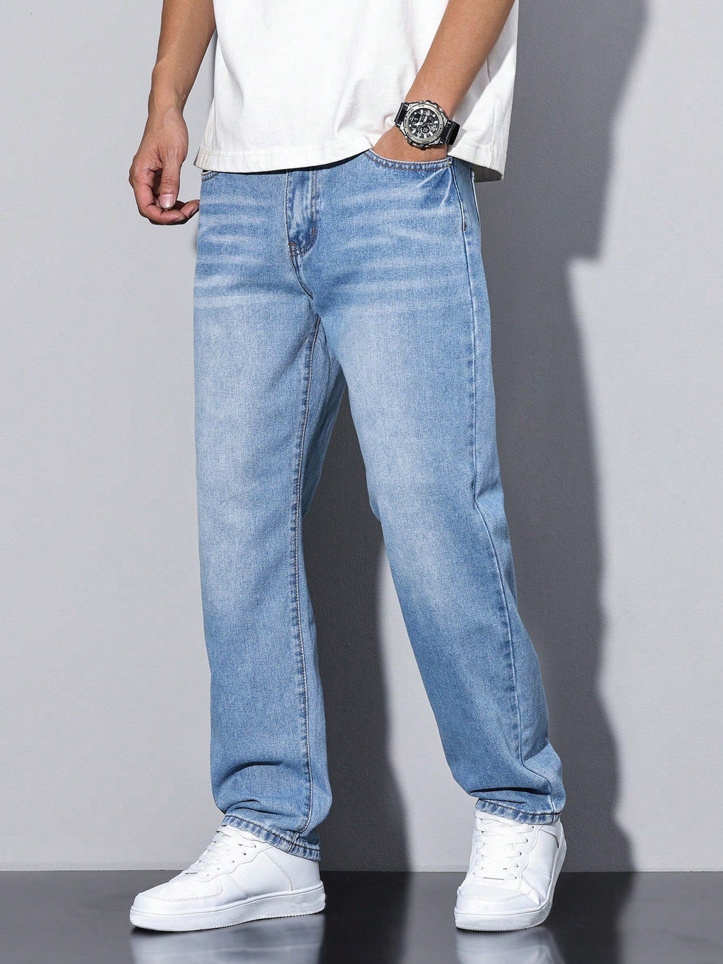 Heren Baggy Denim Broek met Rechte Pijpen