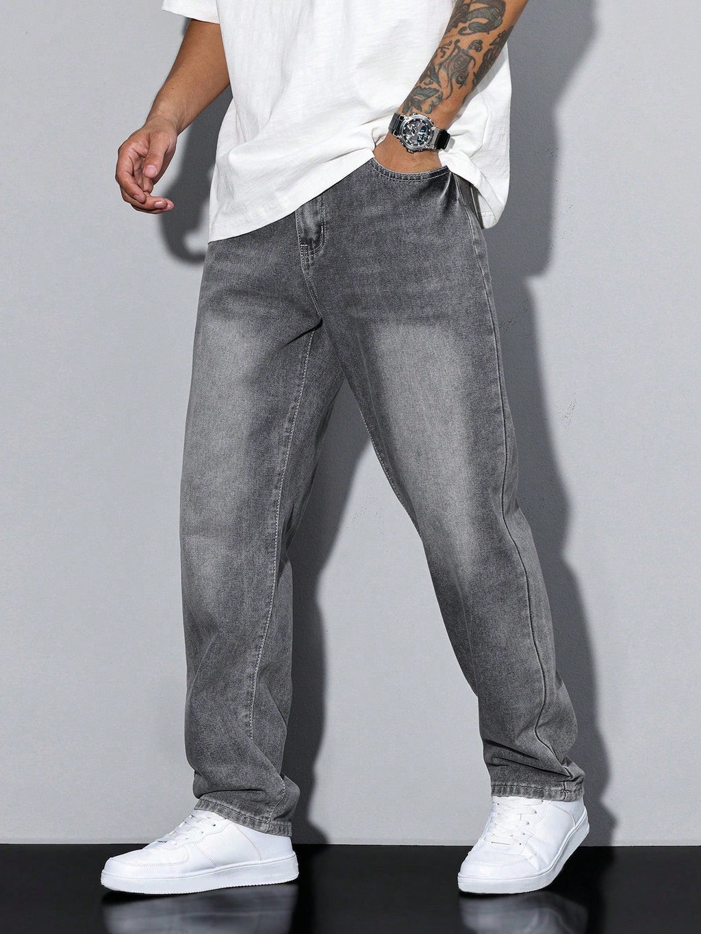 Heren Baggy Denim Broek met Rechte Pijpen