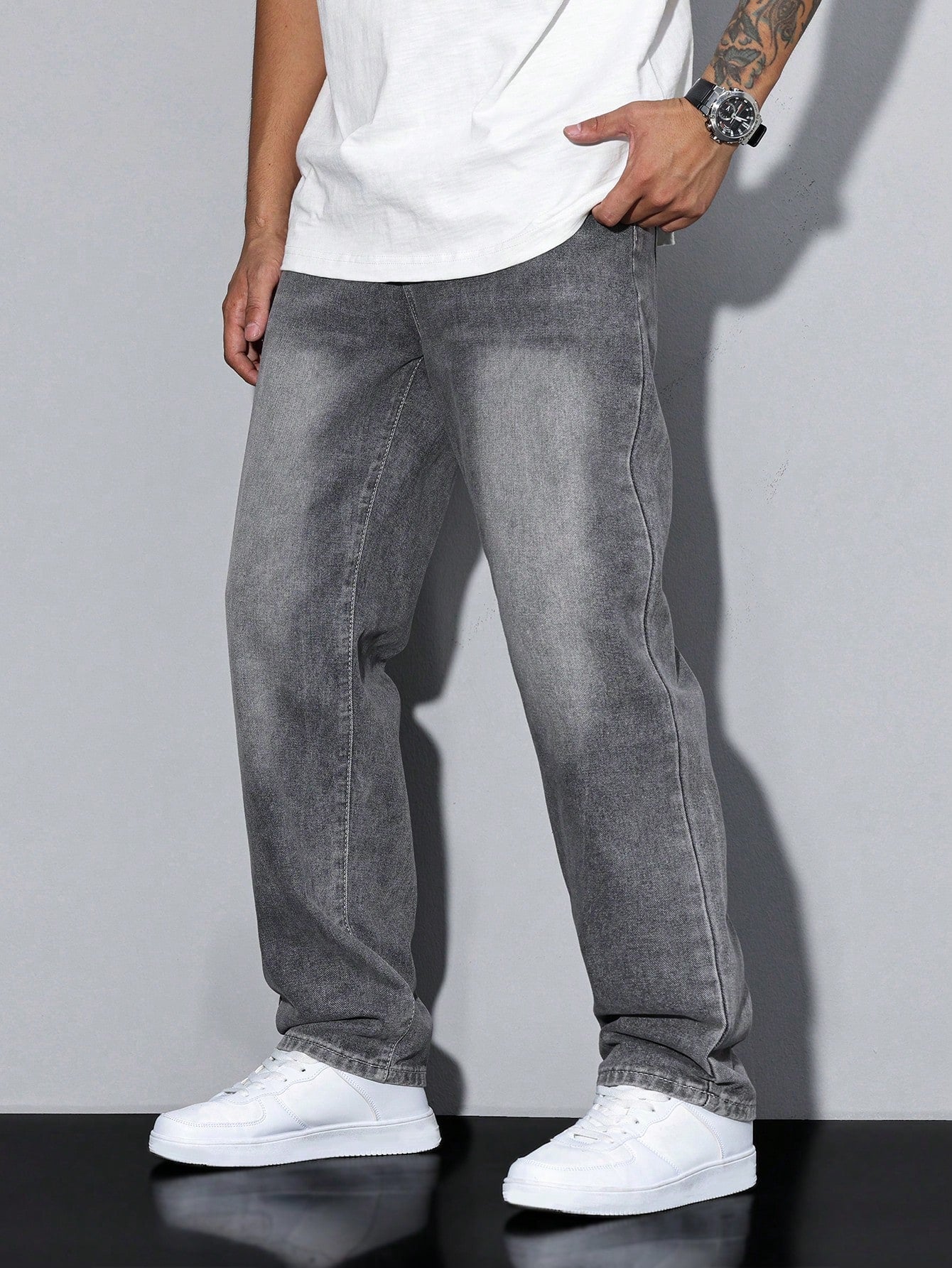 Heren Baggy Denim Broek met Rechte Pijpen
