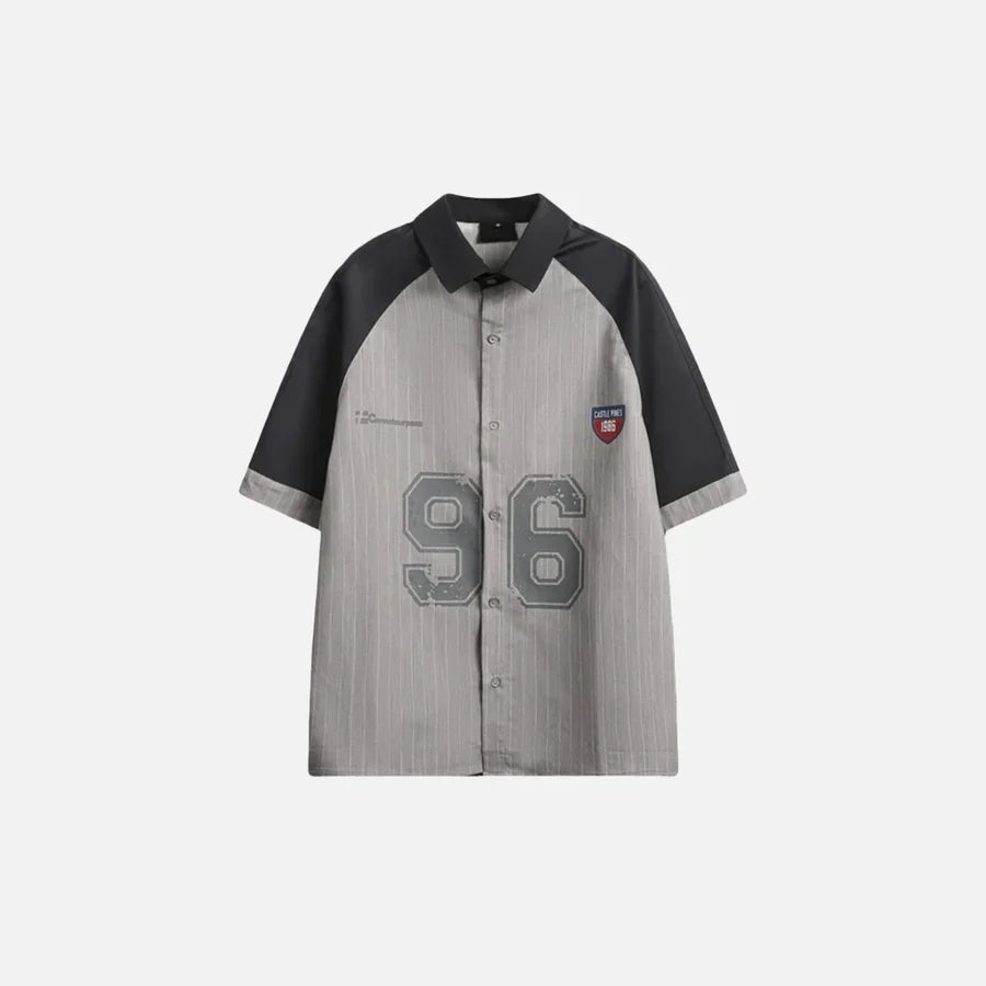 Heren Grijs en Zwart Overhemd met Korte Mouwen