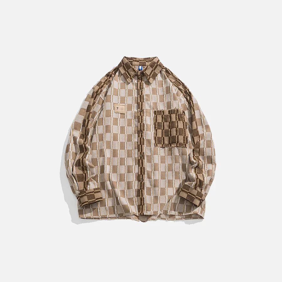 Heren Khaki en Crème Overhemd met Lange Mouwen