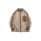 Heren Khaki en Crème Overhemd met Lange Mouwen