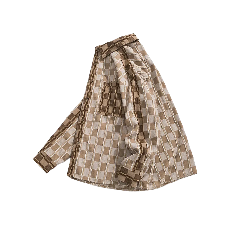 Heren Khaki en Crème Overhemd met Lange Mouwen