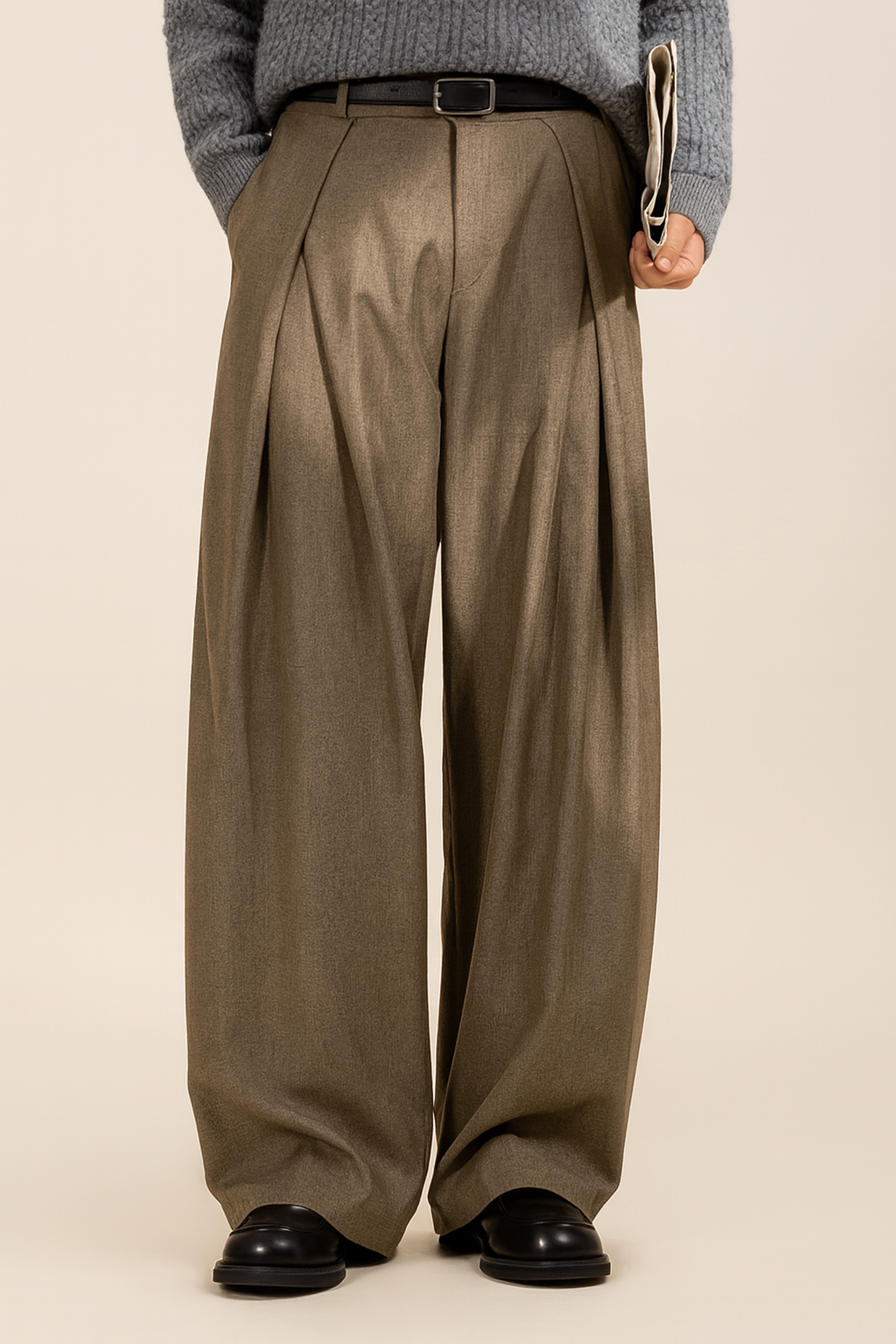 Heren Wijde Pantalon met Geplooide Voorkant