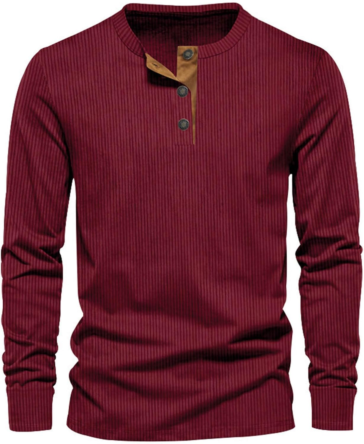 Heren Geribd Henley Shirt met Lange Mouwen