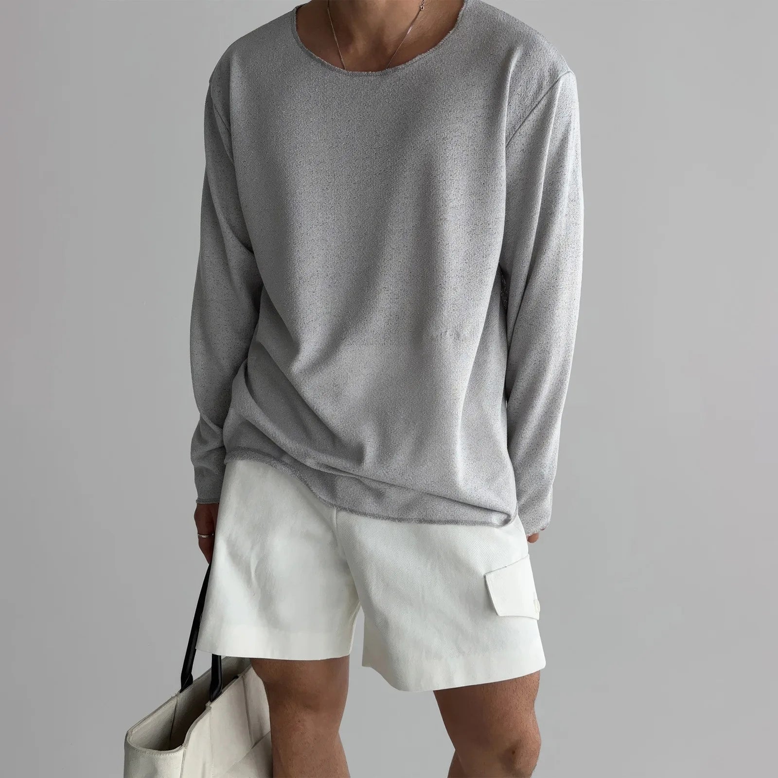 Heren Gebreid Shirt met Lange Mouwen en Ronde Hals