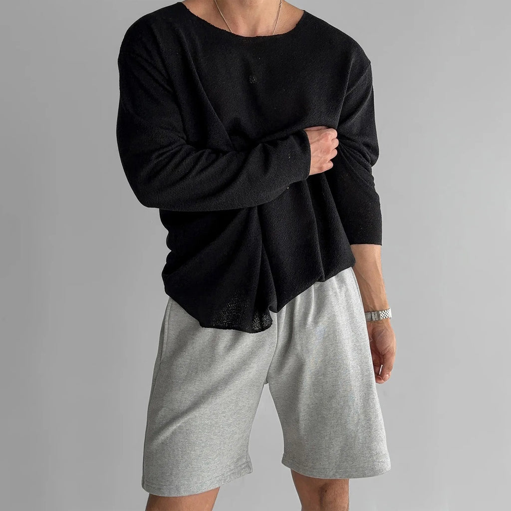 Heren Gebreid Shirt met Lange Mouwen en Ronde Hals