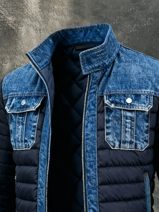 Heren Gewatteerd Jack met Denim Details