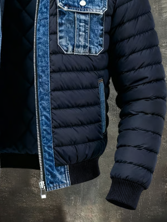 Heren Gewatteerd Jack met Denim Details