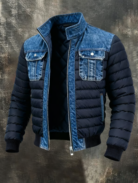 Heren Gewatteerd Jack met Denim Details