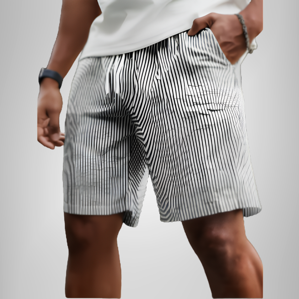 Heren Gestreepte Korte Broek met Elastische Tailleband