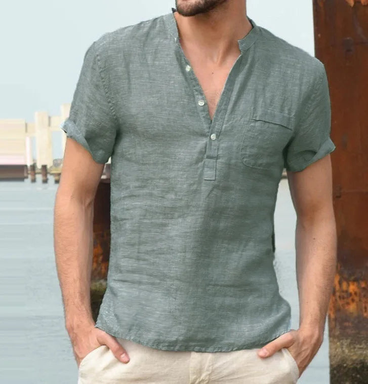 Heren Casual Henley Overhemd met Korte Mouwen