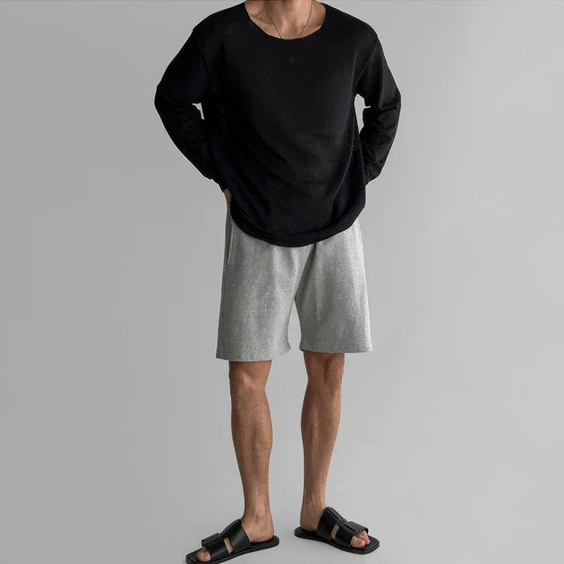 Heren Gebreid Shirt met Lange Mouwen en Ronde Hals