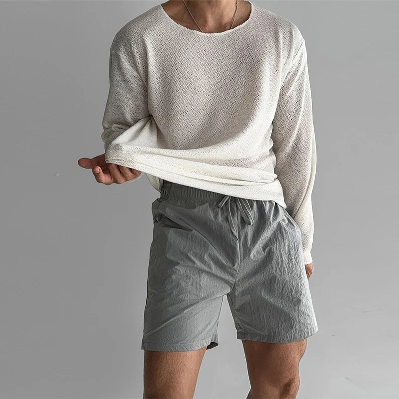 Heren Gebreid Shirt met Lange Mouwen en Ronde Hals