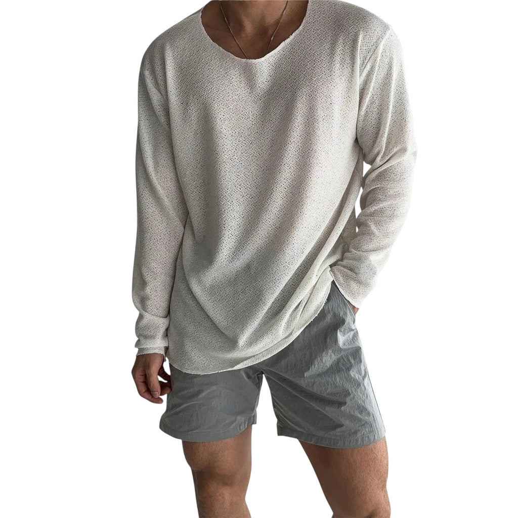 Heren Gebreid Shirt met Lange Mouwen en Ronde Hals