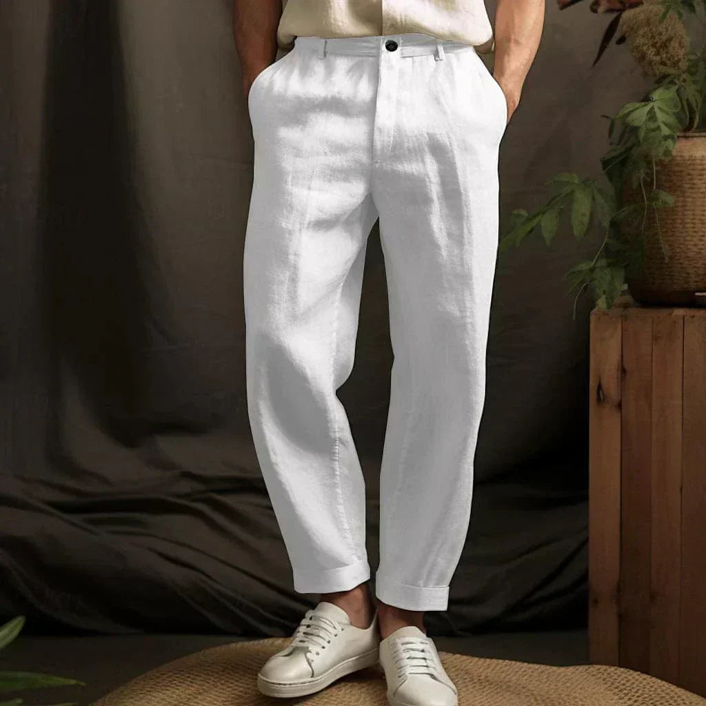 Heren Katoenen Broek met Rechte Pijpen en Knoopsluiting