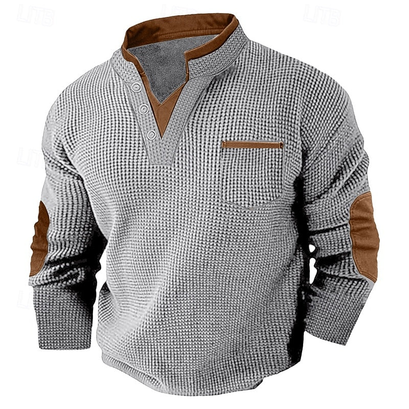 Heren Wafelstructuur Henley Trui met Borstzak